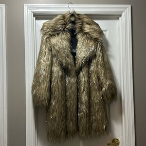 Badgley Mischka fur coat with silver sparkles NWT!!!
